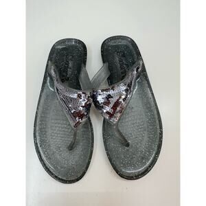 Skechers Cali Womens Sandals Size 6 Jelly FlipFlops Gray Sparkel Thong
